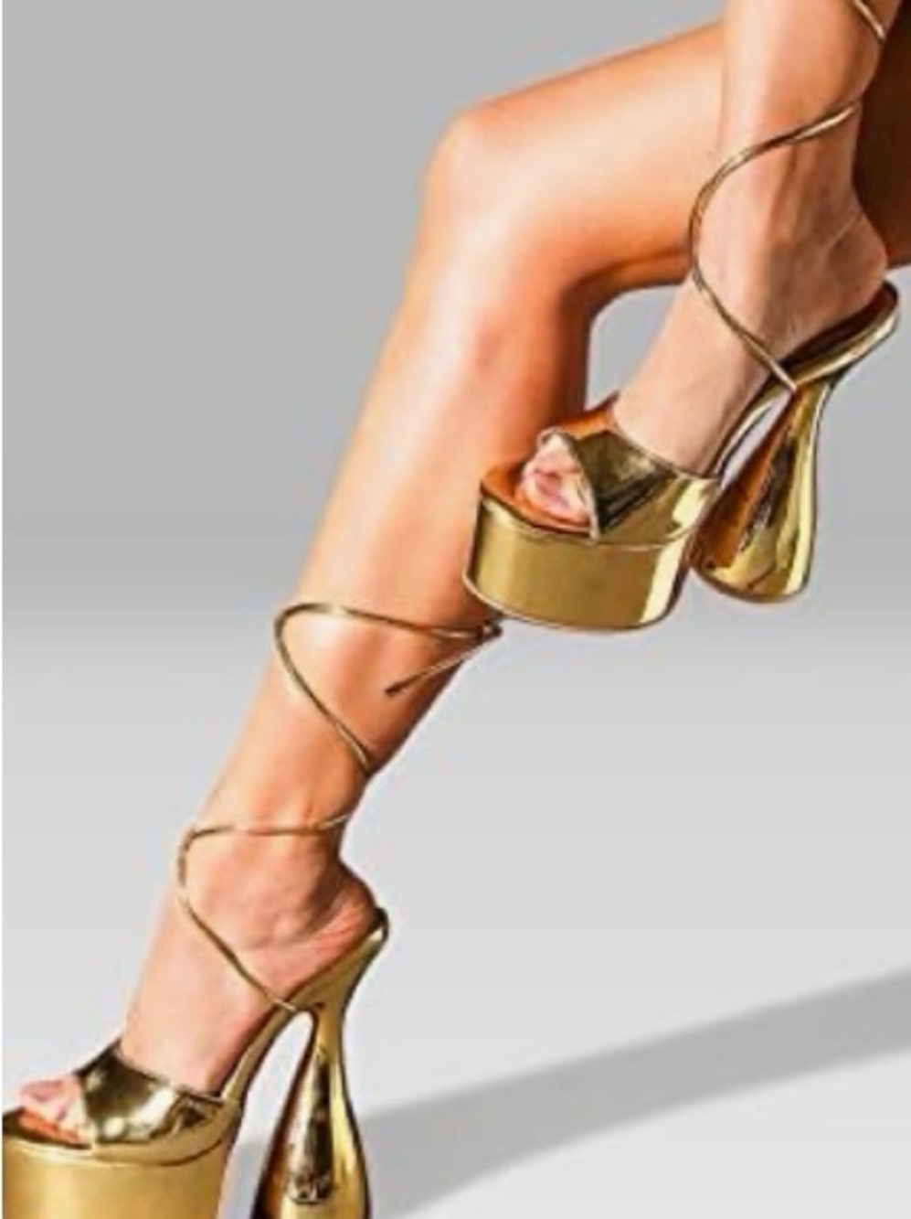 Metallic Gold Lace-Up Platform Heels for Women